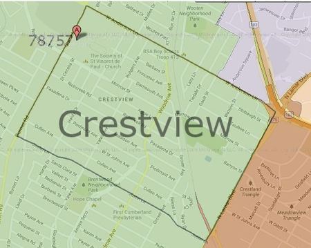 Crestview Neighborhood Association's eastern boundary lies along North Lamar Blvd. Map: CNA.