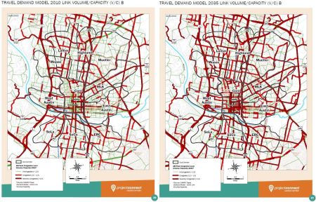 LEFT: Congestion by sector in 2015. RIGHT: Congestion by sector in 2035.