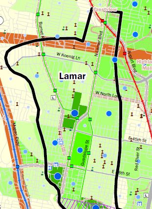 "Lamar" sector ("sub-corridor") includes a portion of Guadalupe-Lamar corridor. Map: Project Connect.