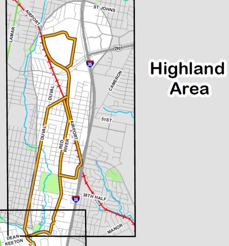 Project Connect's proposed "high-capacity transit" alternative alignments for "Highland" sector.