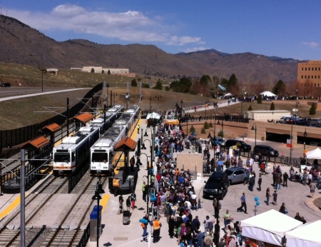 Opening day of Denver's West Line light rail extension to Golden, Colorado, April 2013. Photo: David Warner.