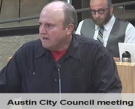 OurRail PAC leader Scott Morris denounces Council's action to constrict debate. Photo: COA video screenshot.