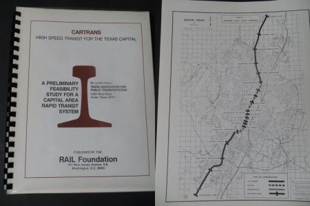 CARTRANS report (left) proposed LRT 19.2-mile route (right) stretching from north to south Austin and paralleling major central flow of travel along North and South Lamar, South Congress, and I-35. Photos: ARN.