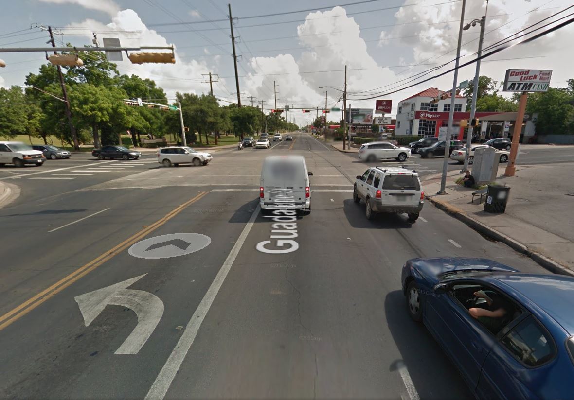 Street view of Guadalupe at 38th St. intersection. Graphic: Google Street View. (Click to enlarge.)