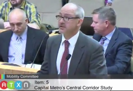 Capital Metro's planning chief Todd Hemingson explains CCCTA study to Austin Mobility Committee on Feb. 3rd. Photo: ARN screenshot from official video.