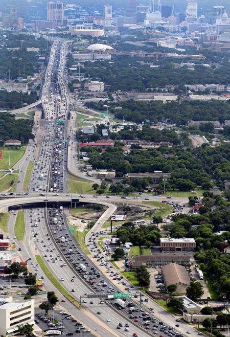 I-35 congestion, considered worst in Texas. Texas Transportation Institute has concluded that "additional capacity provides little relief...". Source: TTI.