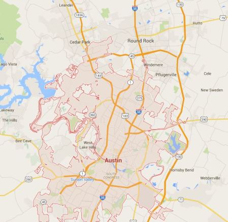 Austin metro area. Graphic: Google Maps.