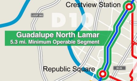 5.3-mile Minimum Operable Segment light rail line proposed by CACDC. Graphic: Screenshot from CACDC map.
