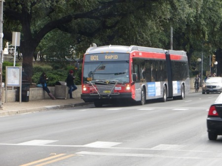 Capital Metro and Austin officials have touted MetroRapid bus service as "rapid transit". Photo: L. Henry.